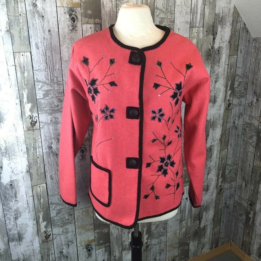 Parsley & Sage jacket medium wool reddish with black floral design